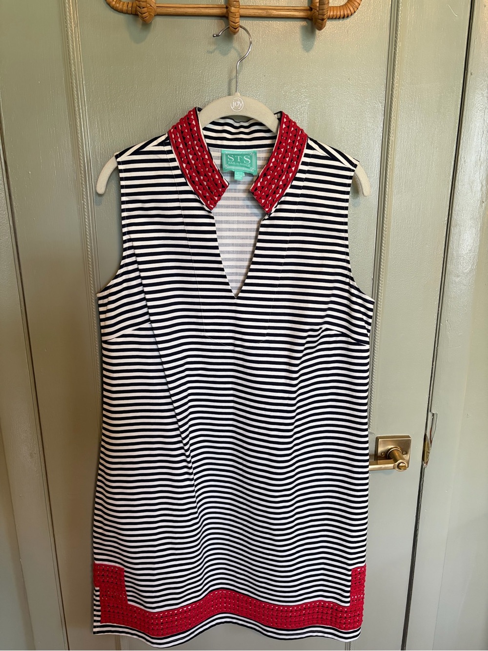 Sail to Sable Black & White Striped Midi Dress with Red Trim